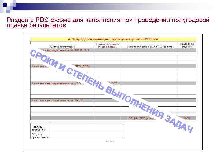 Раздел в PDS форме для заполнения при проведении полугодовой оценки результатов СР ОК И