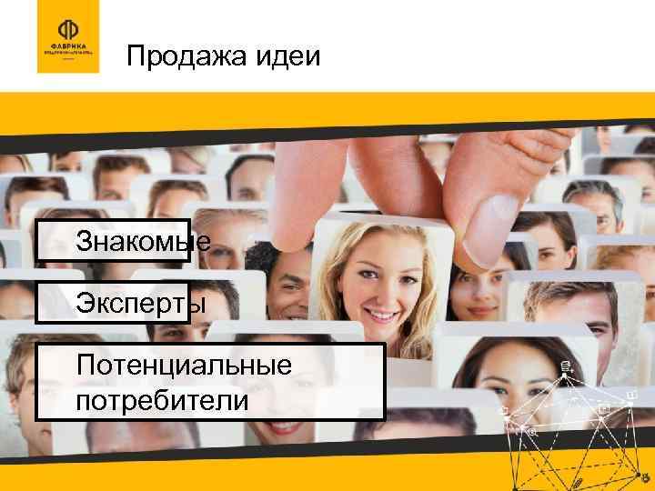 Продажа идеи Знакомые Эксперты Потенциальные потребители 