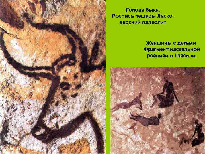 Голова быка. Роспись пещеры Ласко. верхний палеолит Женщины с детьми. Фрагмент наскальной росписи в