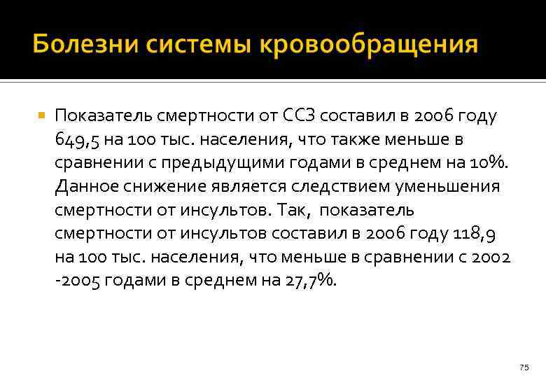  Показатель смертности от ССЗ составил в 2006 году 649, 5 на 100 тыс.