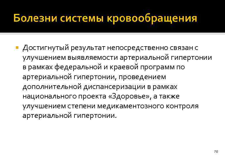  Достигнутый результат непосредственно связан с улучшением выявляемости артериальной гипертонии в рамках федеральной и