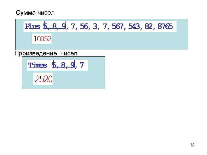Сумма чисел Произведение чисел 12 
