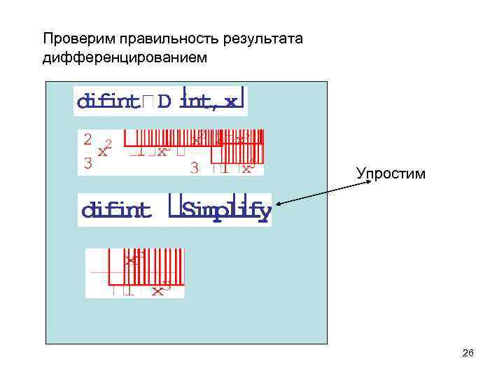 Проверим правильность результата дифференцированием Упростим 26 