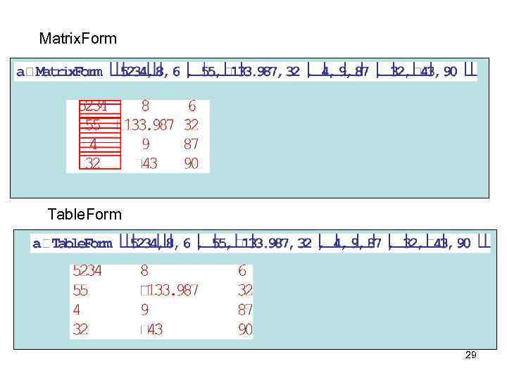 Matrix. Form Table. Form 29 