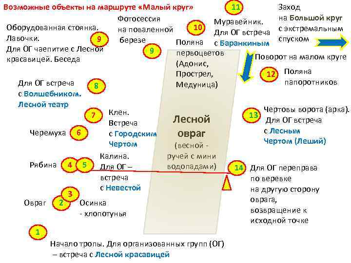 11 Заход Возможные объекты на маршруте «Малый круг» Фотосессия Муравейник. на Большой круг 10