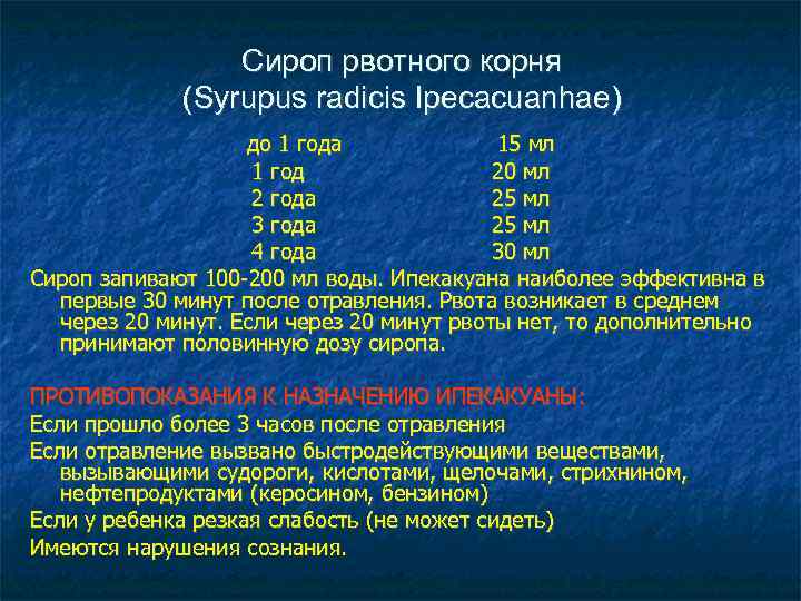 Сироп рвотного корня (Syrupus radicis Ipecacuanhae) до 1 года 15 мл 1 год 20
