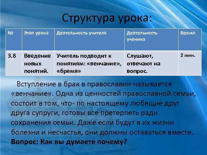 Структура урока: № Этап урока Деятельность учителя Деятельность ученика 3. 8 Введение Учитель подводит
