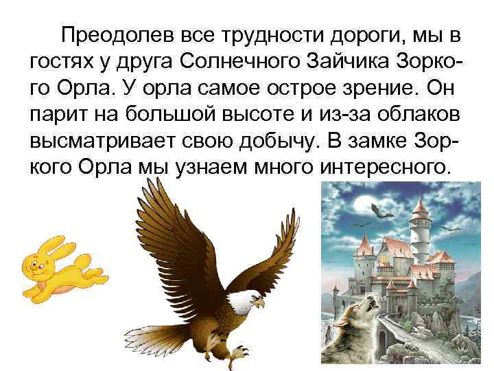 Преодолев все трудности дороги, мы в гостях у друга Солнечного Зайчика Зоркого Орла. У