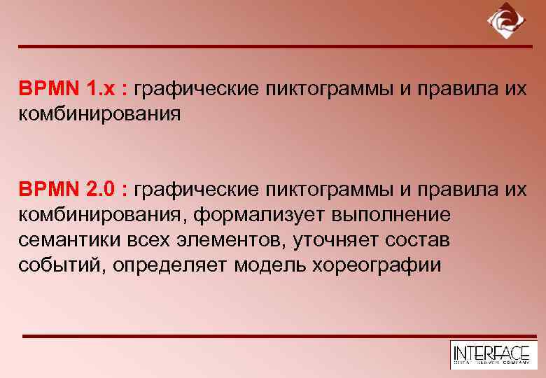 BPMN 1. х : графические пиктограммы и правила их комбинирования BPMN 2. 0 :