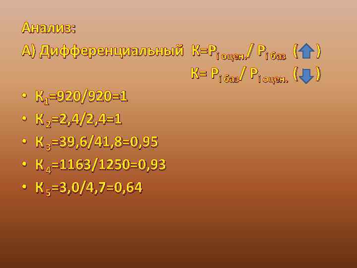 Анализ: А) Дифференциальный К=Pi оцен. / Pi баз ( К= Pi баз/ Pi оцен.