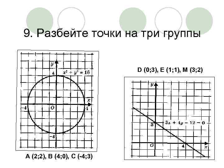 9. Разбейте точки на три группы D (0; 3), Е (1; 1), М (3;