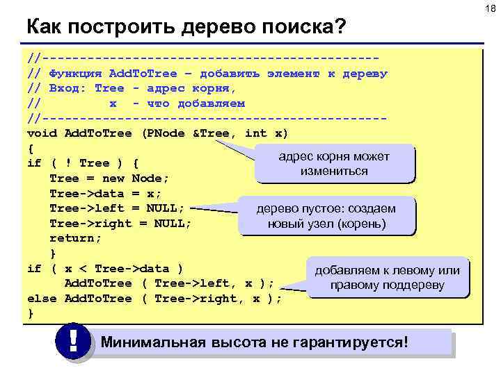 18 Как построить дерево поиска? //----------------------// Функция Add. To. Tree – добавить элемент к