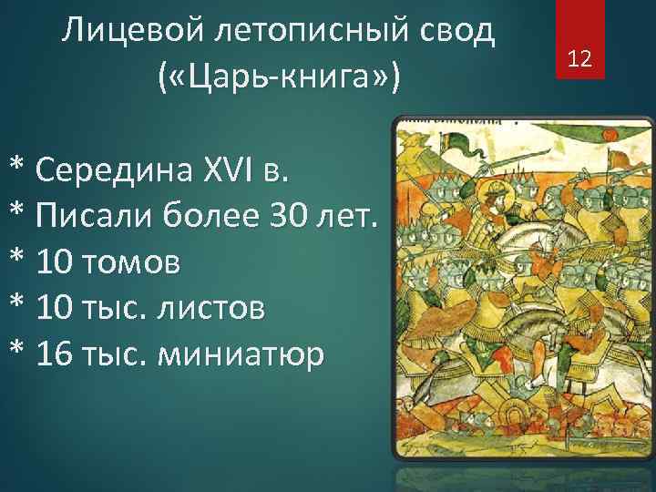 Лицевой летописный свод ( «Царь-книга» ) * Середина XVI в. * Писали более 30