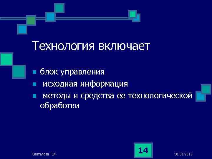 Технология включает n n n блок управления исходная информация методы и средства ее технологической