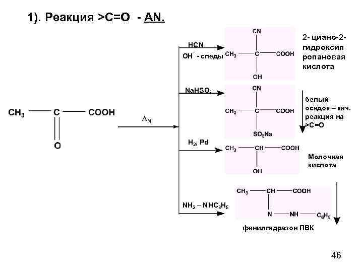 1). Реакция >С=О - AN. HCN - OH - следы 2 - циано-2 гидроксип