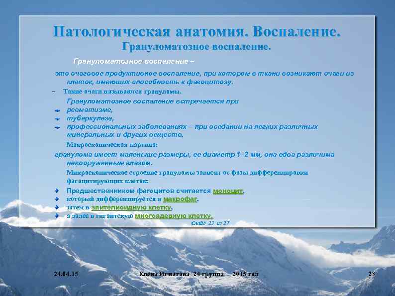 Патологическая анатомия. Воспаление. Грануломатозное воспаление – это очаговое продуктивное воспаление, при котором в ткани