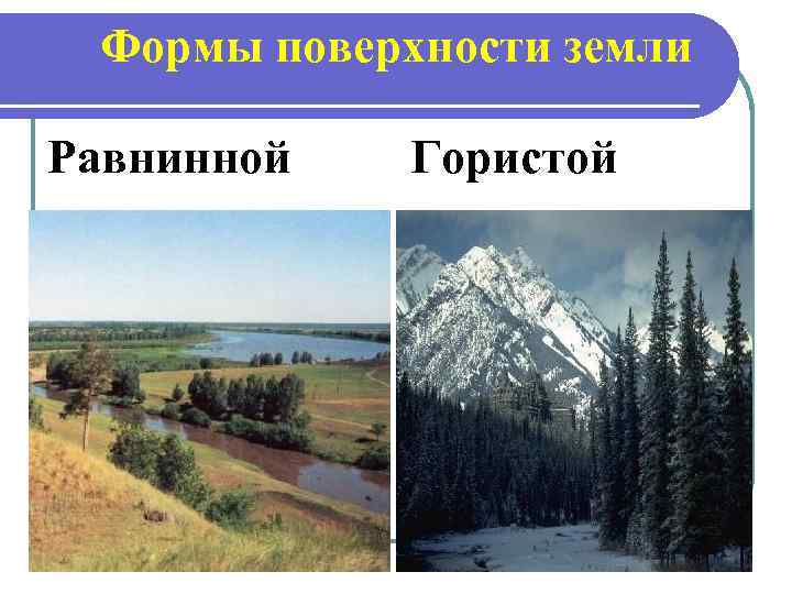Формы поверхности земли Равнинной Гористой 