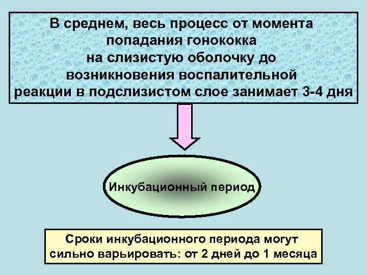 В среднем, весь процесс от момента попадания гонококка на слизистую оболочку до возникновения воспалительной