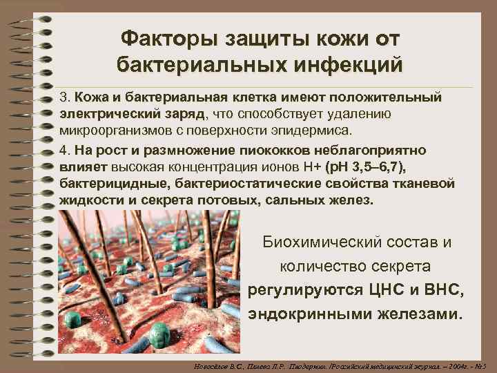 Факторы защиты кожи от бактериальных инфекций 3. Кожа и бактериальная клетка имеют положительный электрический