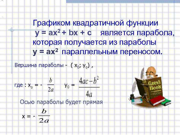 - . Графиком квадратичной функции у = ах2 + bх + с является парабола,
