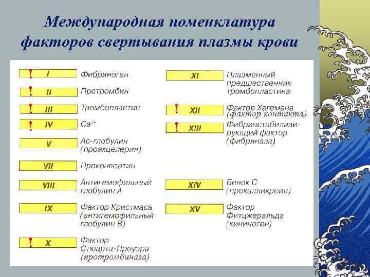 Международная номенклатура факторов свертывания плазмы крови ! ! ! (фактор контакта) ) ! (протромбиназа)