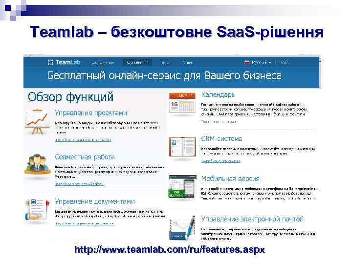 Teamlab – безкоштовне Saa. S-рішення http: //www. teamlab. com/ru/features. aspx 