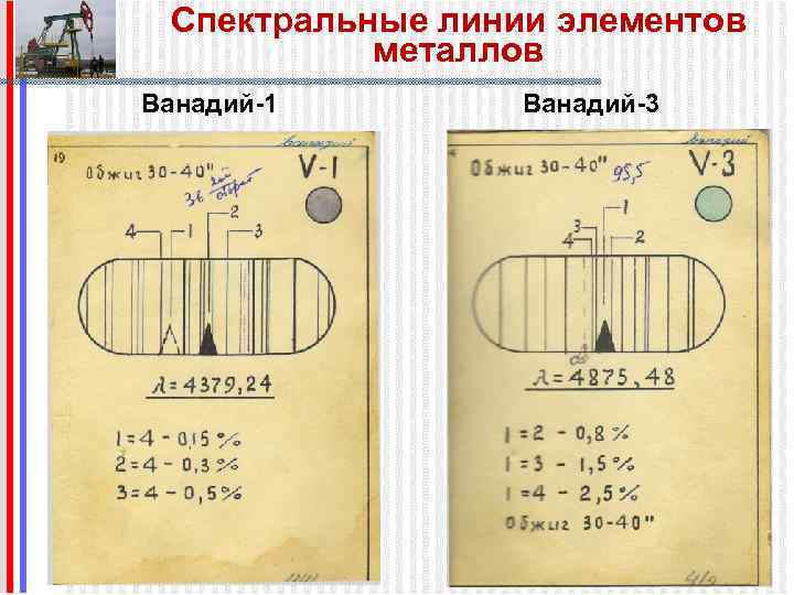 Спектральные линии элементов металлов Ванадий-1 Ванадий-3 