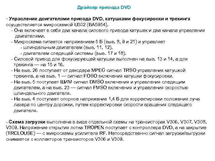  Драйвер привода DVD - Управление двигателями привода DVD, катушками фокусировки и трекинга осуществляется