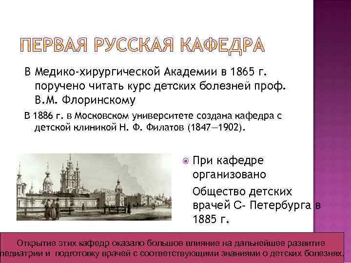 В Медико-хирургической Академии в 1865 г. поручено читать курс детских болезней проф. В. М.