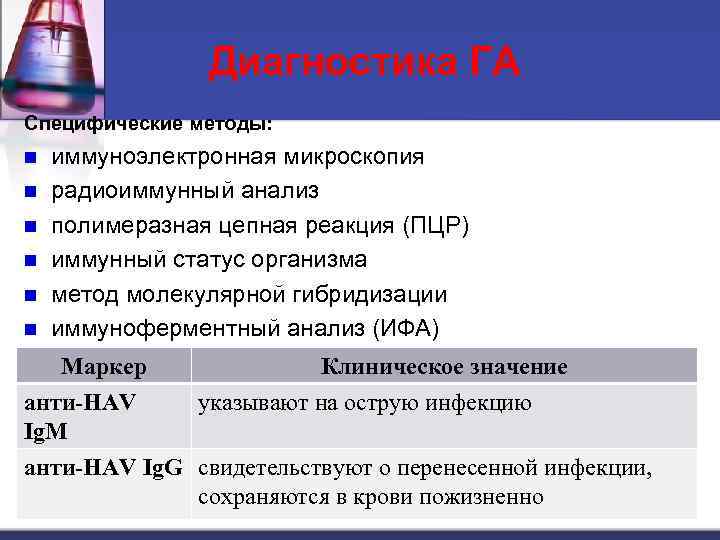 Диагностика ГА Специфические методы: n n n иммуноэлектронная микроскопия радиоиммунный анализ полимеразная цепная реакция