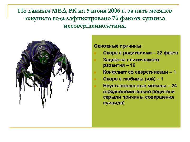 По данным МВД РК на 5 июня 2006 г. за пять месяцев текущего года