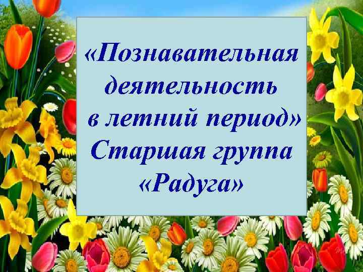  «Познавательная деятельность в летний период» Старшая группа «Радуга» 