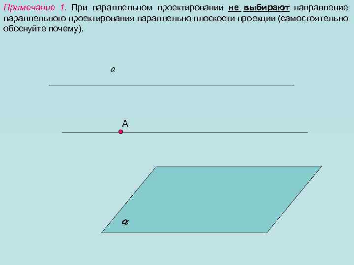 Примечание 1. При параллельном проектировании не выбирают направление параллельного проектирования параллельно плоскости проекции (самостоятельно