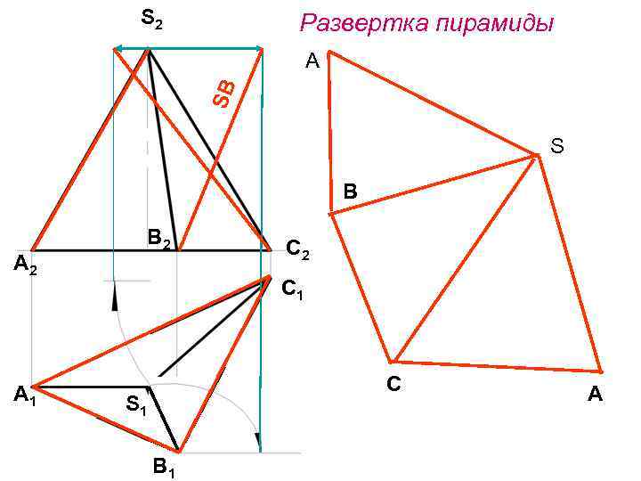 S 2 Развертка пирамиды SB A S В В 2 А 1 С 2