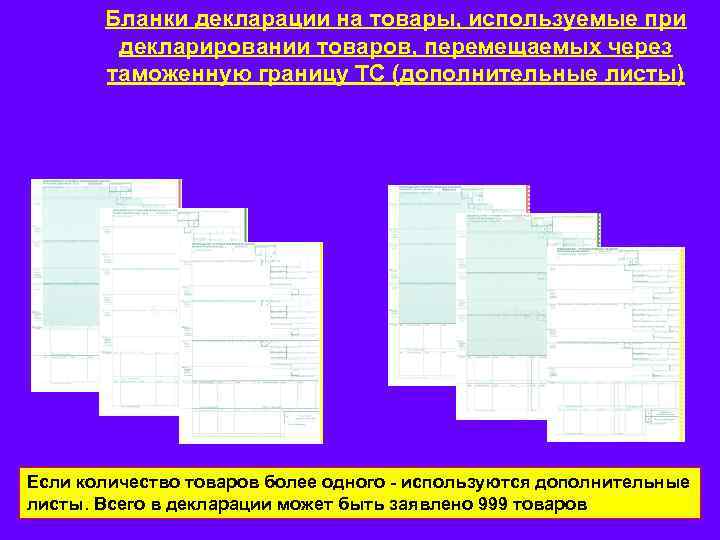 Бланки декларации на товары, используемые при декларировании товаров, перемещаемых через таможенную границу ТС (дополнительные