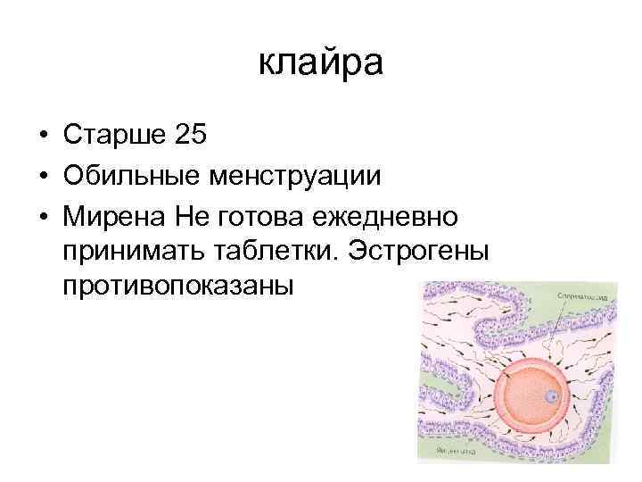 клайра • Старше 25 • Обильные менструации • Мирена Не готова ежедневно принимать таблетки.