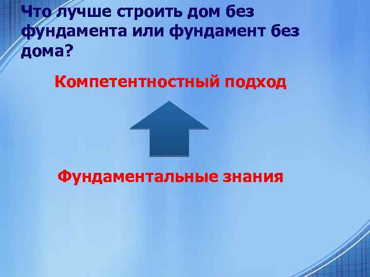Что лучше строить дом без фундамента или фундамент без дома? Компетентностный подход Фундаментальные знания