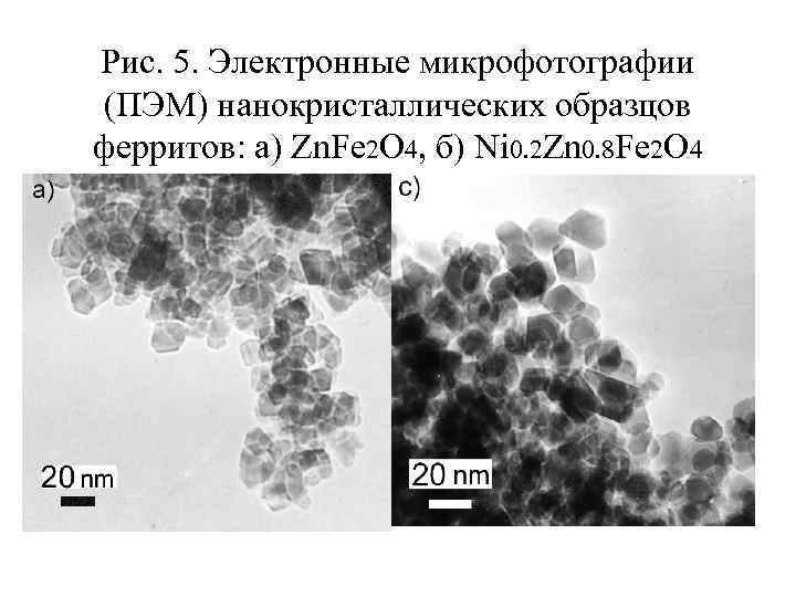 Рис. 5. Электронные микрофотографии (ПЭМ) нанокристаллических образцов ферритов: а) Zn. Fe 2 O 4,