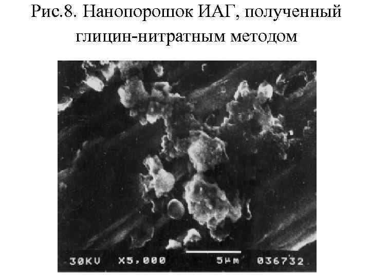 Рис. 8. Нанопорошок ИАГ, полученный глицин-нитратным методом 