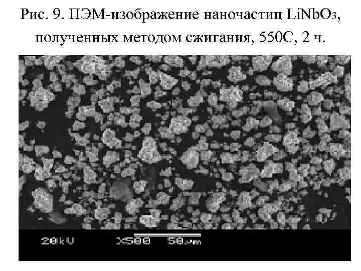 Рис. 9. ПЭМ-изображение наночастиц Li. Nb. O 3, полученных методом сжигания, 550 C, 2