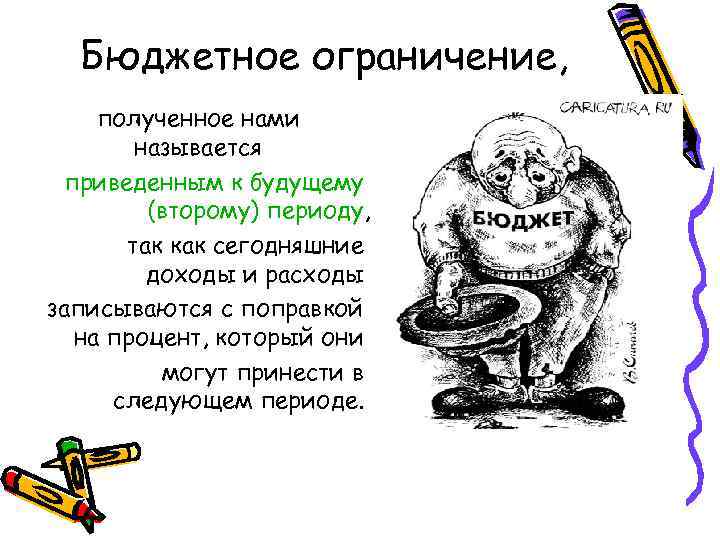 Бюджетное ограничение, полученное нами называется приведенным к будущему (второму) периоду, так как сегодняшние доходы