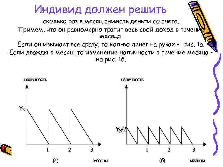 Индивид должен решить сколько раз в месяц снимать деньги со счета. Примем, что он