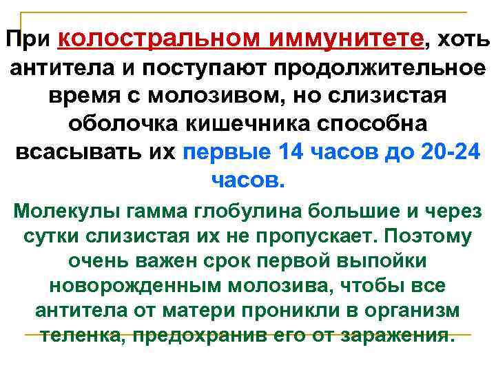 При колостральном иммунитете, хоть антитела и поступают продолжительное время с молозивом, но слизистая оболочка