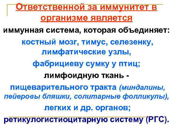 Ответственной за иммунитет в организме является иммунная система, которая объединяет: костный мозг, тимус, селезенку,