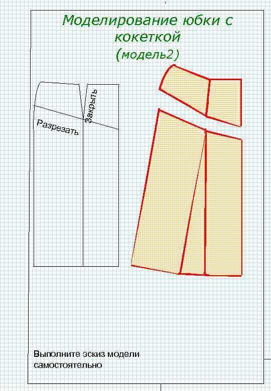 Разр езать Закрыт ь Моделирование юбки с кокеткой (модель2) Выполните эскиз модели самостоятельно 