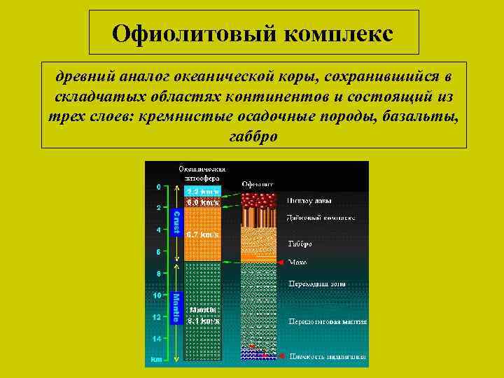 Офиолитовый комплекс древний аналог океанической коры, сохранившийся в складчатых областях континентов и состоящий из