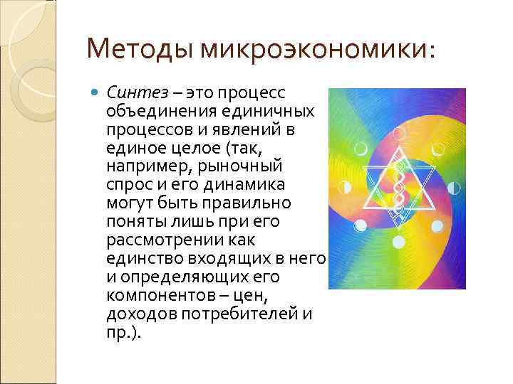 Методы микроэкономики: Синтез – это процесс объединения единичных процессов и явлений в единое целое