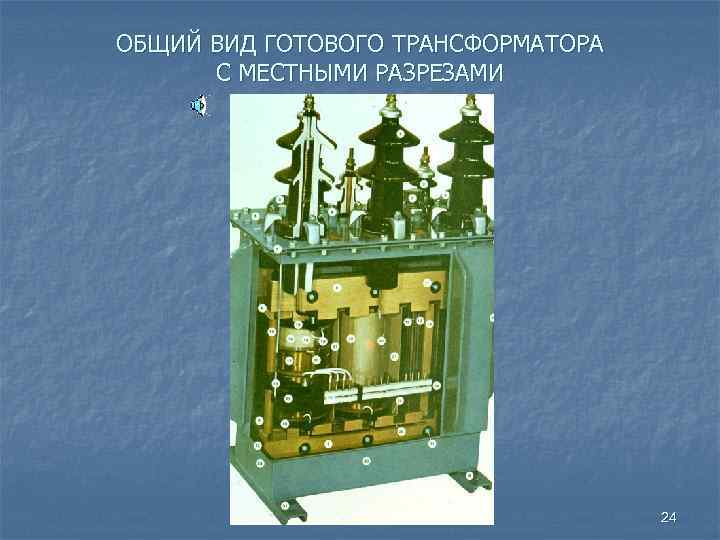ОБЩИЙ ВИД ГОТОВОГО ТРАНСФОРМАТОРА С МЕСТНЫМИ РАЗРЕЗАМИ 24 