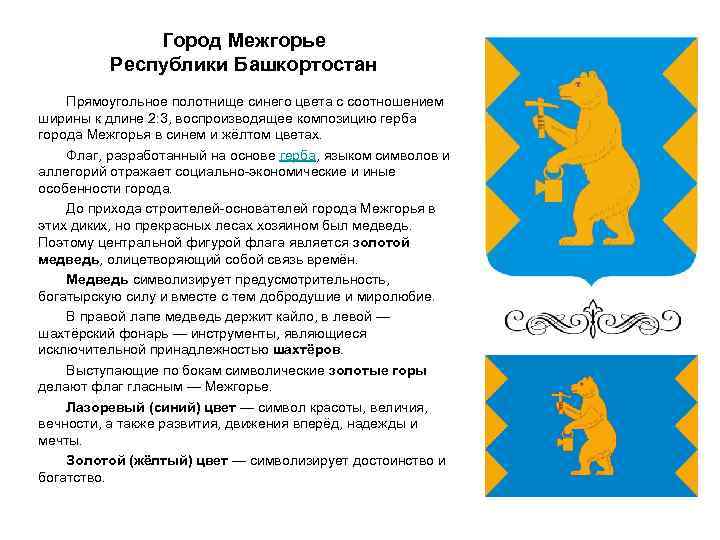 Город Межгорье Республики Башкортостан Прямоугольное полотнище синего цвета с соотношением ширины к длине 2: