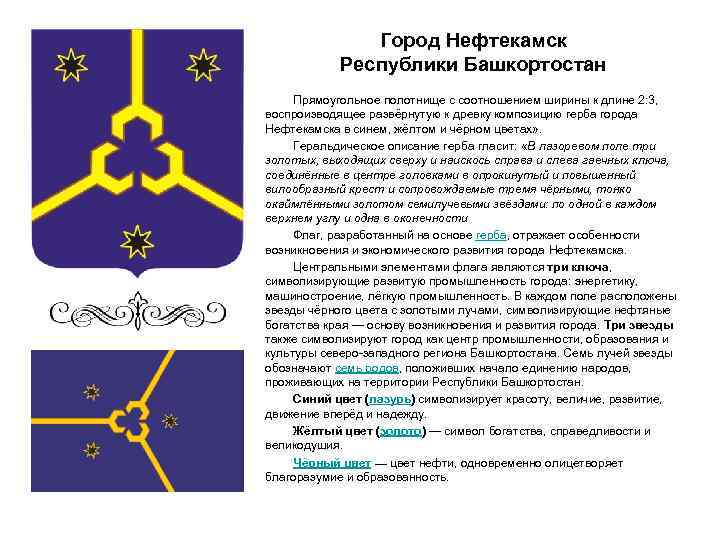 Город Нефтекамск Республики Башкортостан Прямоугольное полотнище с соотношением ширины к длине 2: 3, воспроизводящее